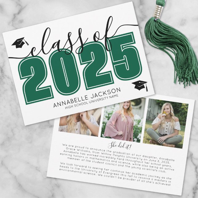 Faire-part Simple Graduate Photo Collage Vert Graduation (Simple Graduate Photo Collage Green Graduation Announcement)