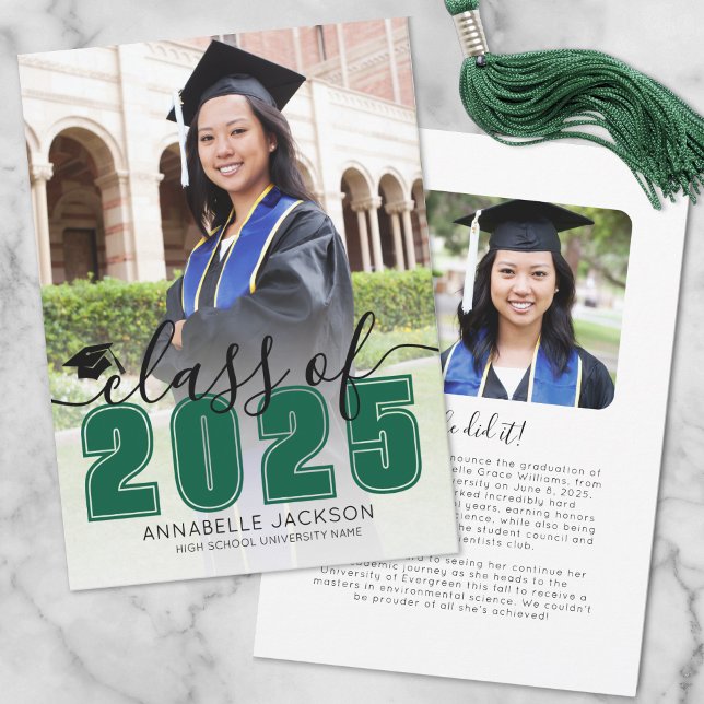 Faire-part Simple Green Script Graduate Photo Graduate (Simple Green Script Graduate Photo Graduation Announcement)