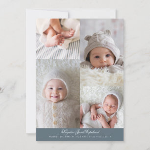 Faire-part Simple Grille de Photos Bleu Ardoise Naissance