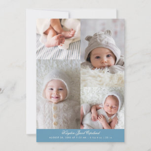 Faire-part Simple grille de photos en bleu denim de naissance