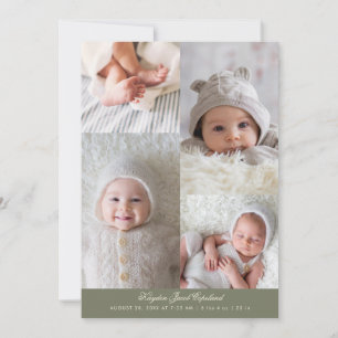 Faire-part Simple grille de photos Vert Sauge Naissance