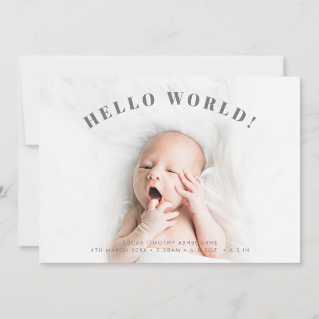Faire-part Simple Hello World Photo Polka Naissance (Devant)
