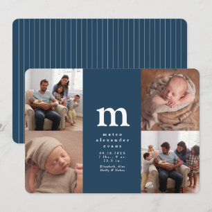 Faire-part Simple initial quatre photo collage marine bleu na