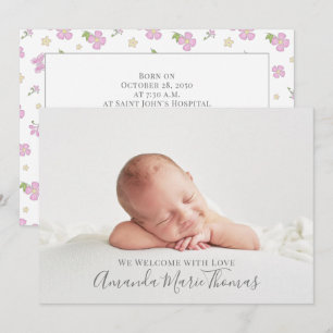 Faire-part Simple mignonne Whimsical Floral Photo Fille Rose
