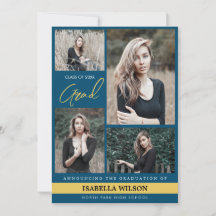 Simple Moderne 4 Photo Collage Bleu Graduation