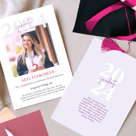 Faire-part Simple Moderne Design Script Pink Photo Graduation