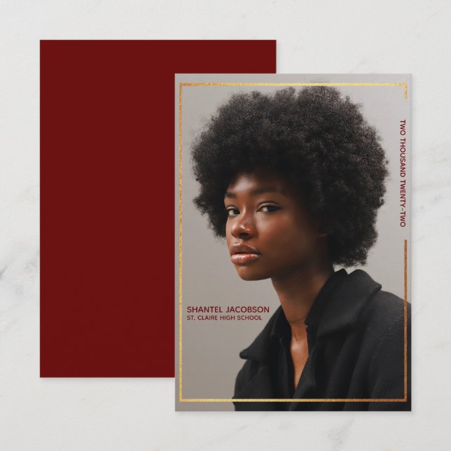 Faire-part simple moderne Gold Border Graduation (Devant / Derrière)