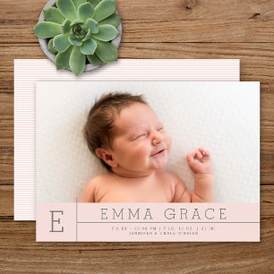 Faire-part Simple moderne Monogramme Blush rose fille photo n