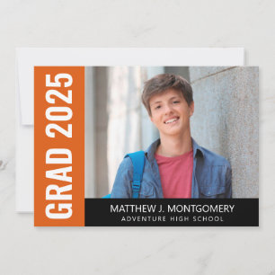 Faire-part Simple Orange noir noir Script photo Diplômé