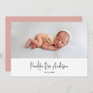 Faire-part Simple photo de naissance minimale rose moderne
