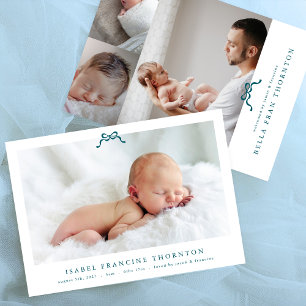 Faire-part simple photo d'enfant avec noeud bleu naissance