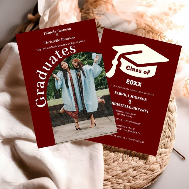 Faire-part Simple script burgundy double graduation (Créateur téléchargé)