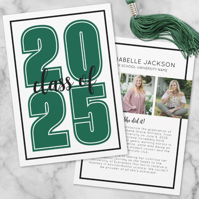 Faire-part Simple Script Graduate Photo Green Graduate (Simple Script Graduate Photo Green Graduation Announcement)