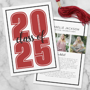 Faire-part Simple Script Graduate Photo Red Graduation