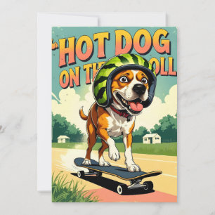Faire-part Skateboard Dog Summer Drôle Retro Beach