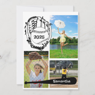 Faire-part Softball/Baseball 3 Photo Collage Blanc