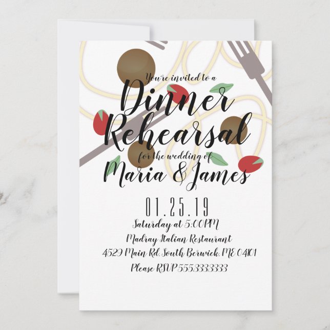 Faire-part Spaghetti Pasta italien Diner Ustensiles Boules de (Devant)