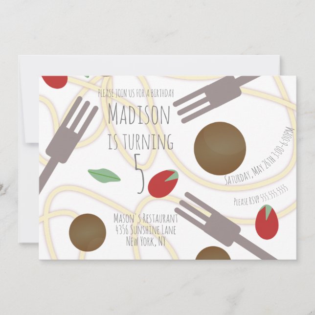 Faire-part Spaghetti Plate de pâtes Anniversaire Fête Invitat (Devant)