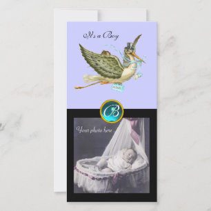 Faire-part STORE BABY SHOWER CARRÉ MONOGRAM, aquamarine