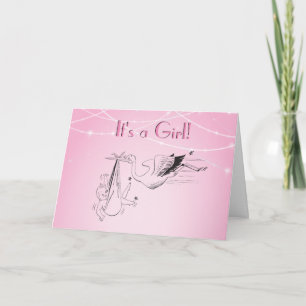 Faire-part Stork Delivering Baby Girl Retro Template