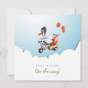 Faire-part Stork on Scooter Funny Genre Neutre Grossesse
