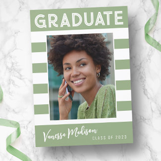 Faire-part Stripes tendance Simple Retro Graduate Photo Vert