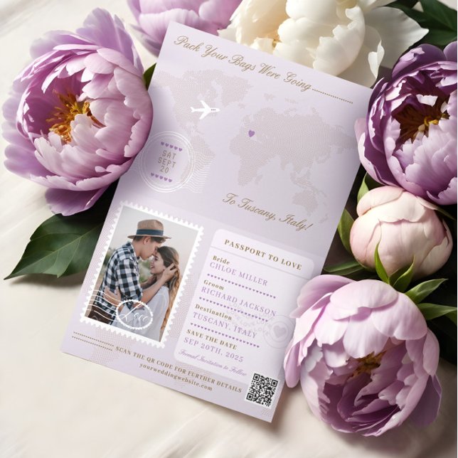 Faire-part Style Passeport Enregistrer La Date Destination Ma (Passport Style Save The Date Destination Wedding Announcement)