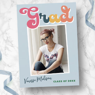 Faire-part Style Retro tendance Bleu Vintage Boho Photo Grad