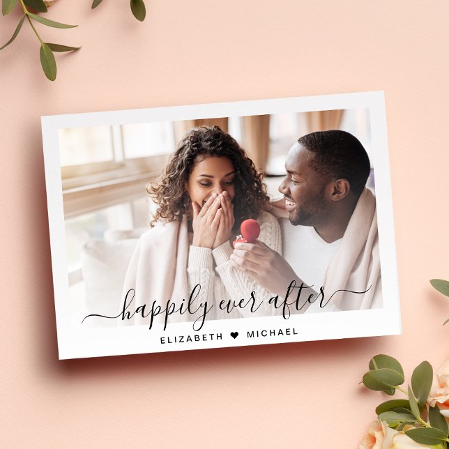 Faire-part Stylish Happy Jamais Après Fiançailles Photo (Celebrate your love story with an engagement announcement showcasing your favorite photo)