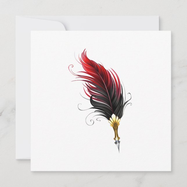 Faire-part Stylo rouge en plumes avec nib or (Devant)