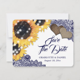Faire-part Sunflower Navy Blue Floral Lace Rustic Wedding