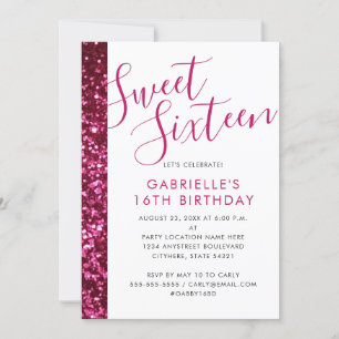 Faire-part Sweet 16 Parties scintillant rose étincelante bril