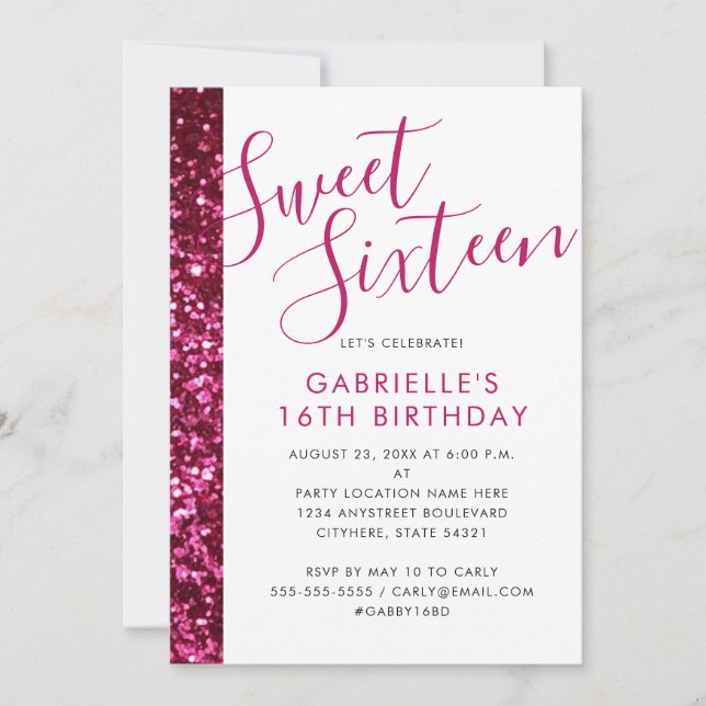 Faire-part Sweet 16 Parties scintillant rose étincelante bril (Devant)
