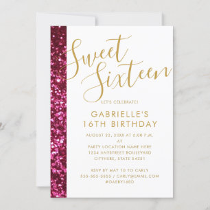 Faire-part Sweet 16 Parties scintillant rose étincelante et o