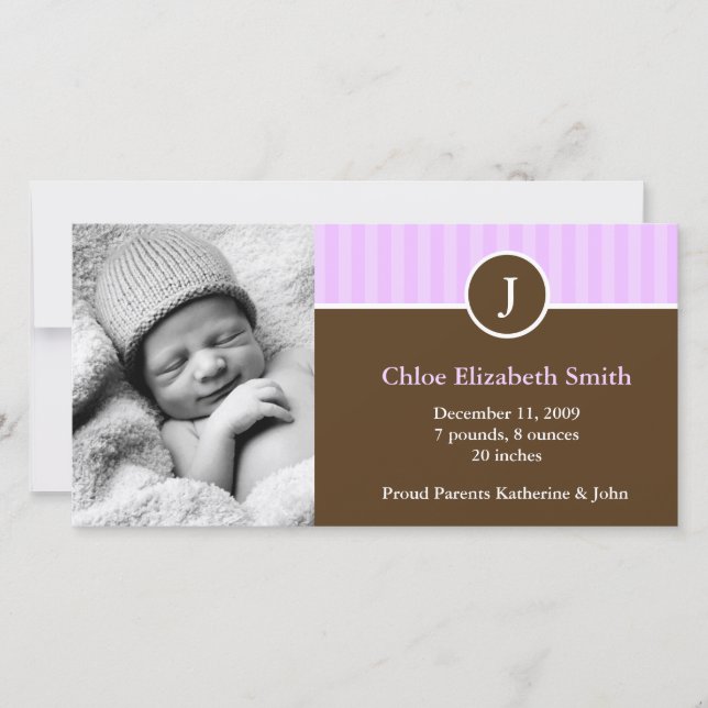 Faire-part Sweet Lavender Stripes Baby Birth Annonces (Devant)