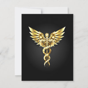 Faire-part Symbole caducee polygonal or