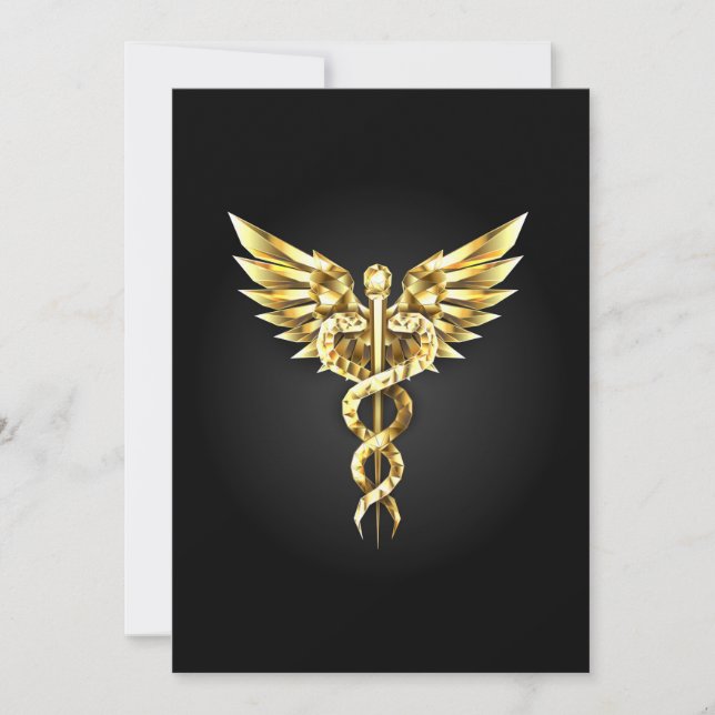 Faire-part Symbole caducee polygonale en or (Devant)