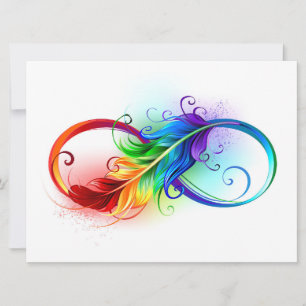 Faire-part Symbole d'infini avec plume arc-en-ciel