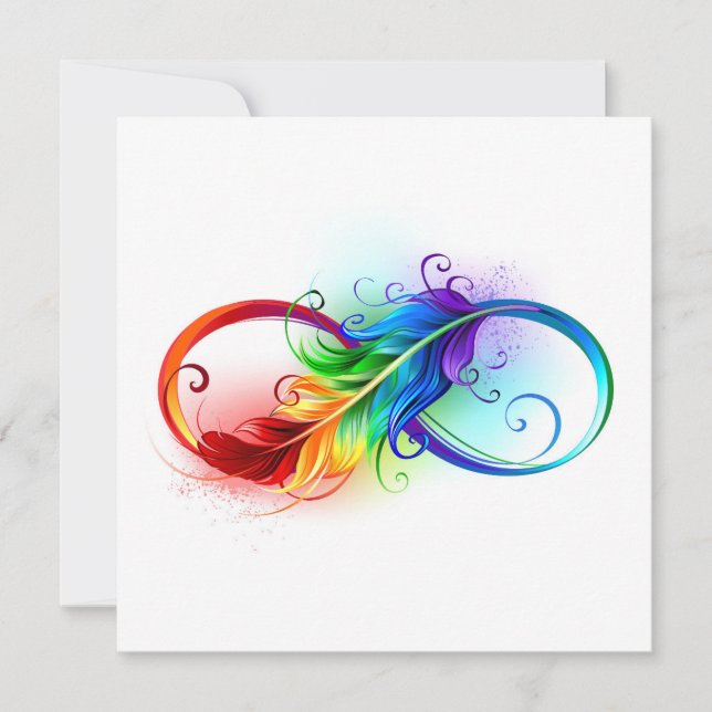 Faire-part Symbole d'infini avec plume arc-en-ciel (Devant)