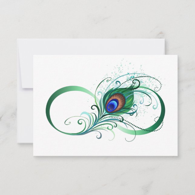 Faire-part Symbole d'infini avec plume de paon (Devant)
