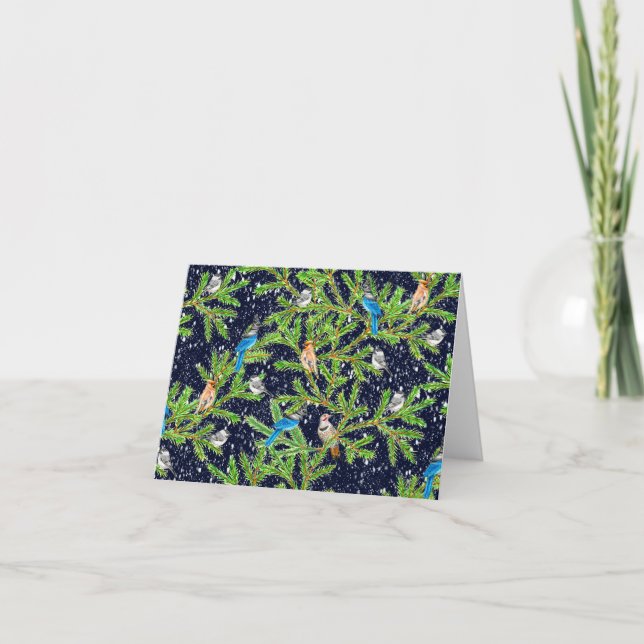 Faire-part Tahoe Tiré à la main Oiseaux d'hiver dans la tempê (Devant)