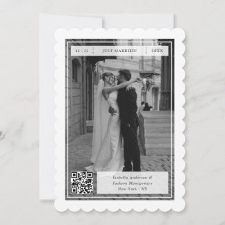 Faire-part Tampographie Mariage Moderne Rétro Code QR Fuite