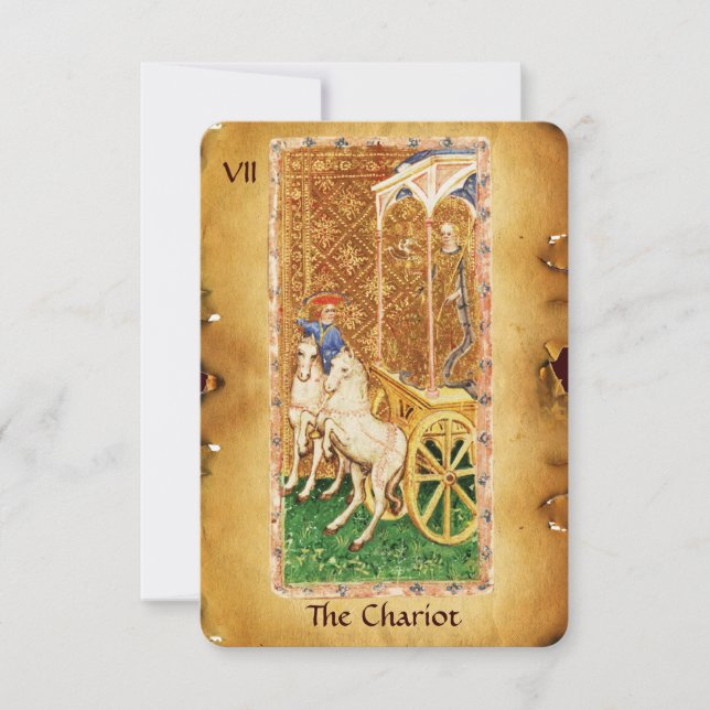 FAIRE-PART TAROTS DE RENAISSANCE ANTIQUE 7 / LE CHARIOT (Devant)