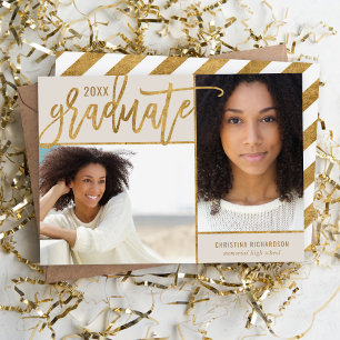 Faire-part Taupe et Gold Faux Foil 2 Diplôme photo