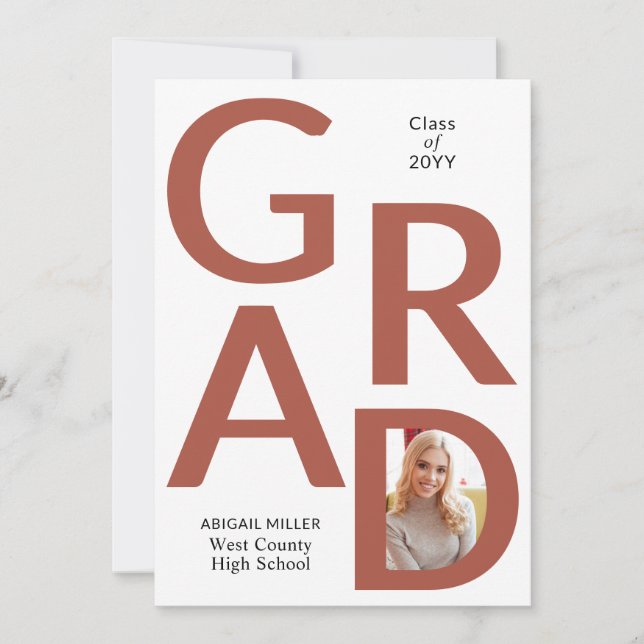 Faire-part Teracotta GRAD Class of 2025 photo graduation (Devant)