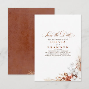 Faire-part Terracotta et Fleurs blanches Enregistrer la date