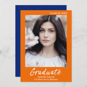 Faire-part Texte blanc moderne Orange Blue Graduate Photo