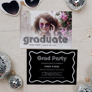 Faire-part Texte et photo de Disco noir et blanc   Grad Party