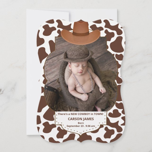 Faire-part Thème Occidental Petit Cowboy Photo Nouveau bébé (Devant)