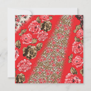 Faire-part Tissu rouge éclatant avec floral complexe et